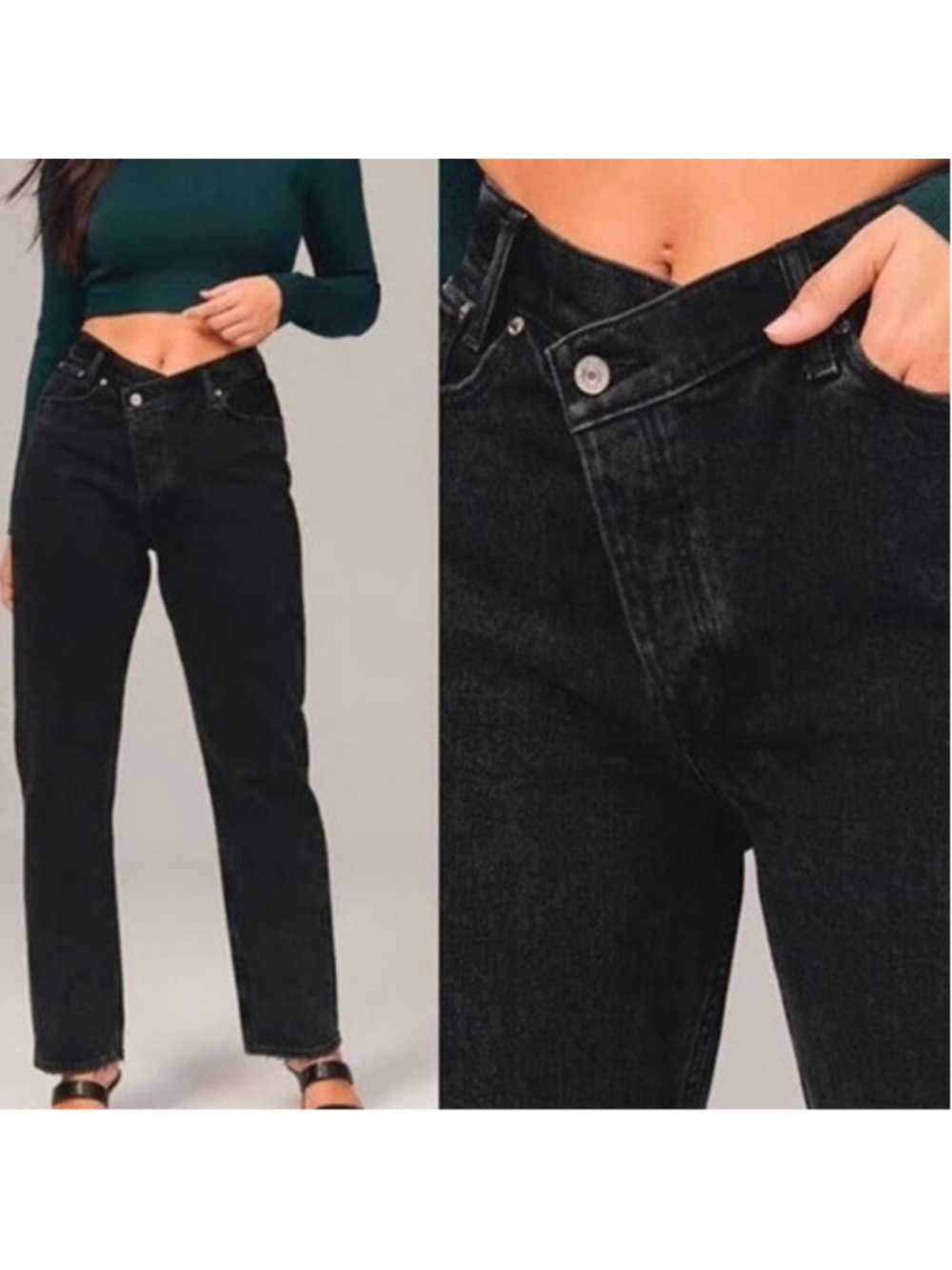 Abercrombie & Fitch The Dad High Rise Asymmetrical Buttonfly Size 27 Cropped